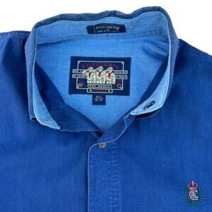 VTG Ralph Lauren Pure Quality Chaps Blue Button Down Long Sleeve L 15 1/2 34-35
